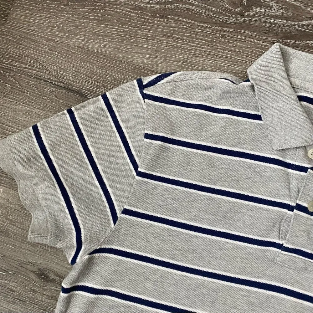 Ralph Lauren Striped Polo Short Sleeve Shirt Gray Blue SZ M